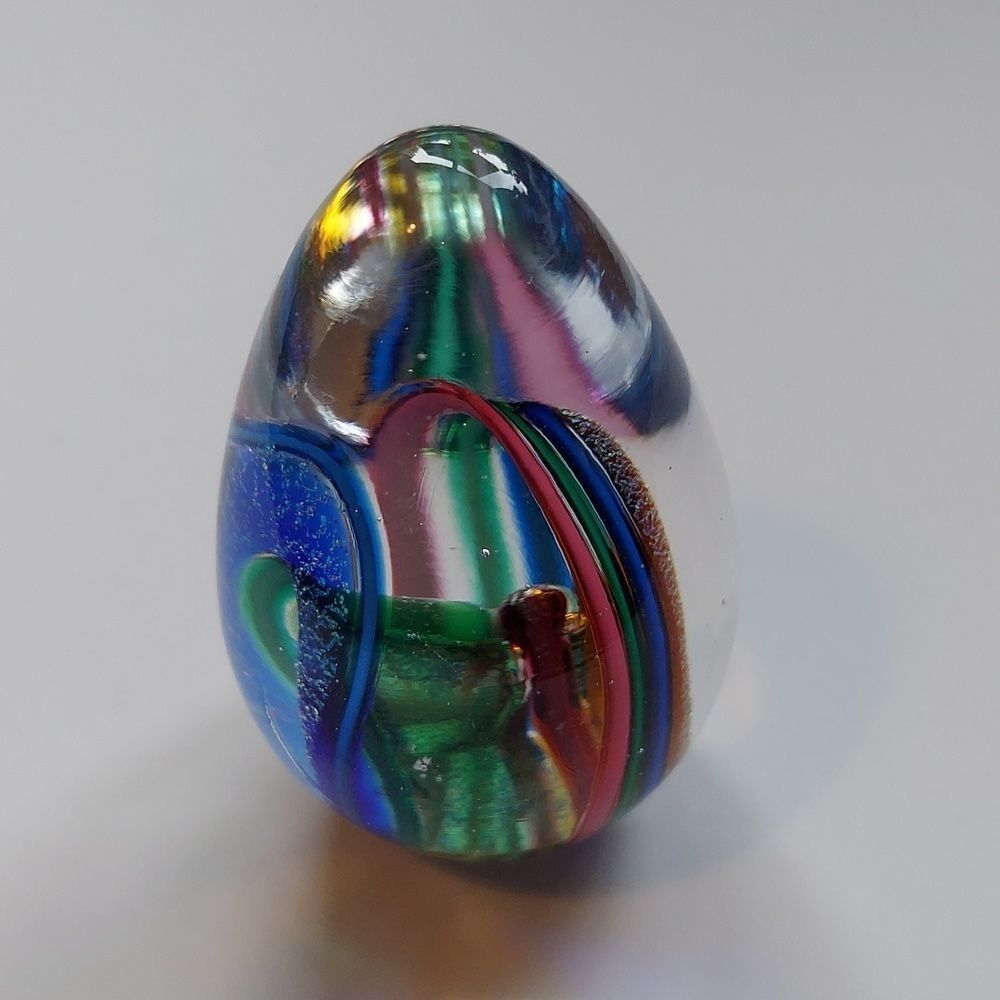 Glass Eye Studio Paperweight 2-1/2" Egg Dichroic Infinity #268S Hand Blown Glass